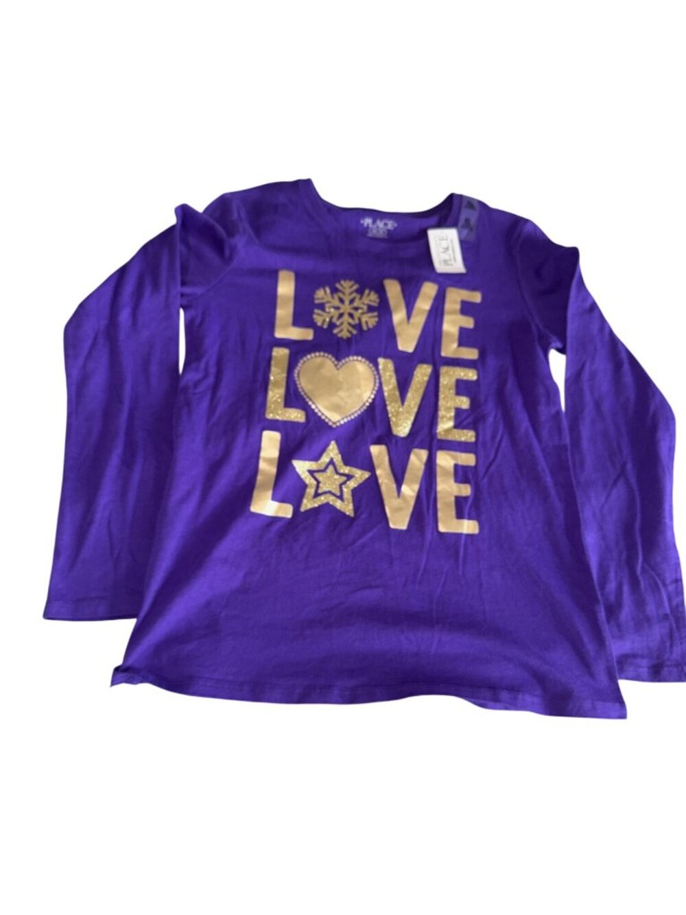The Childrens Place Girls Purple Love Long Sleeve Graphic T-Shirt XL 14 100% Cot